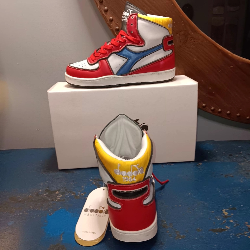 Diadora Leather High Top Sneakers - Red, Blue, Yellow - Picture 5 of 7